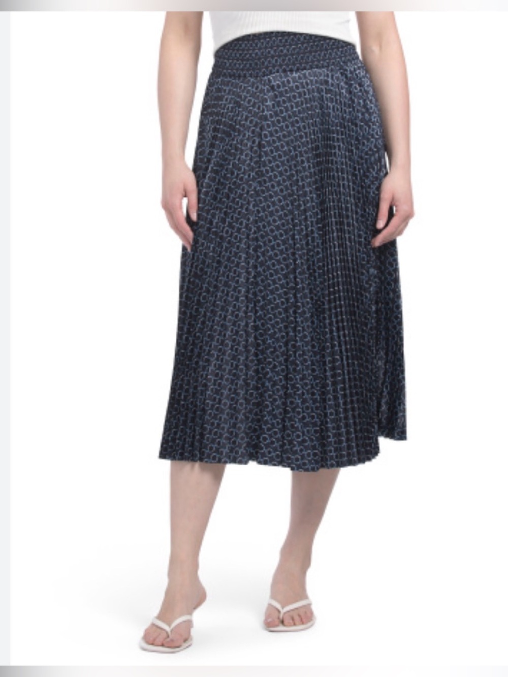 ELIE TAHARI Smocked Waist Band Pleated Geometric Midi Skirt. Size M. MSRP $275